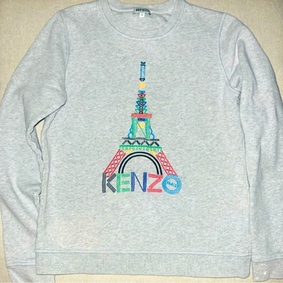 Kenzo Grey Flocked Eiffel Tower Motif Sweatshirt S​ - Picture 1 of 5
